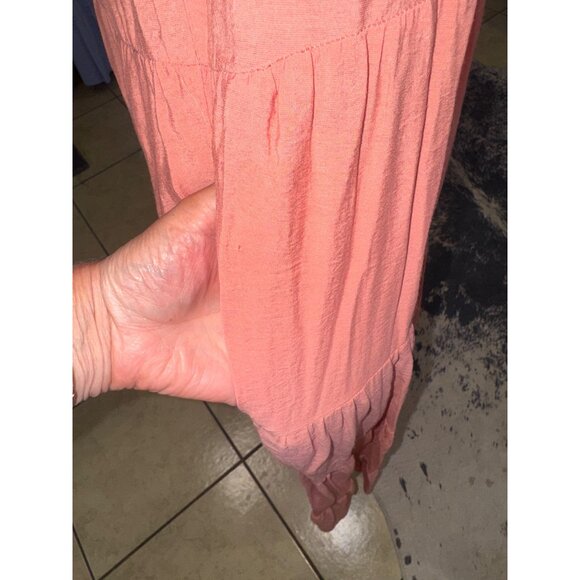 La Ven Coral Tiered Ruffle Sleeve Maxi Dress Back Tie M Cottage Core County Farm - Picture 11 of 11